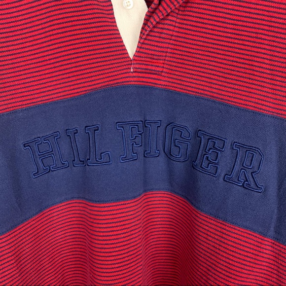 Vintage Tommy Hilfiger Embroidered Red & Blue Rugby Shirt, Size: Large - Picture 2 of 8